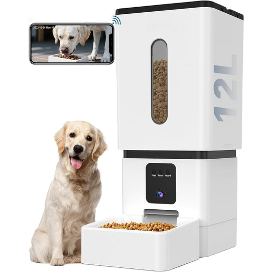 Automatic Dog Feeder Breed with Camera - 12L/50 Cups 5G WiFi App Control Dog Food Dispenser, , HD 1080P Video with Night Vision