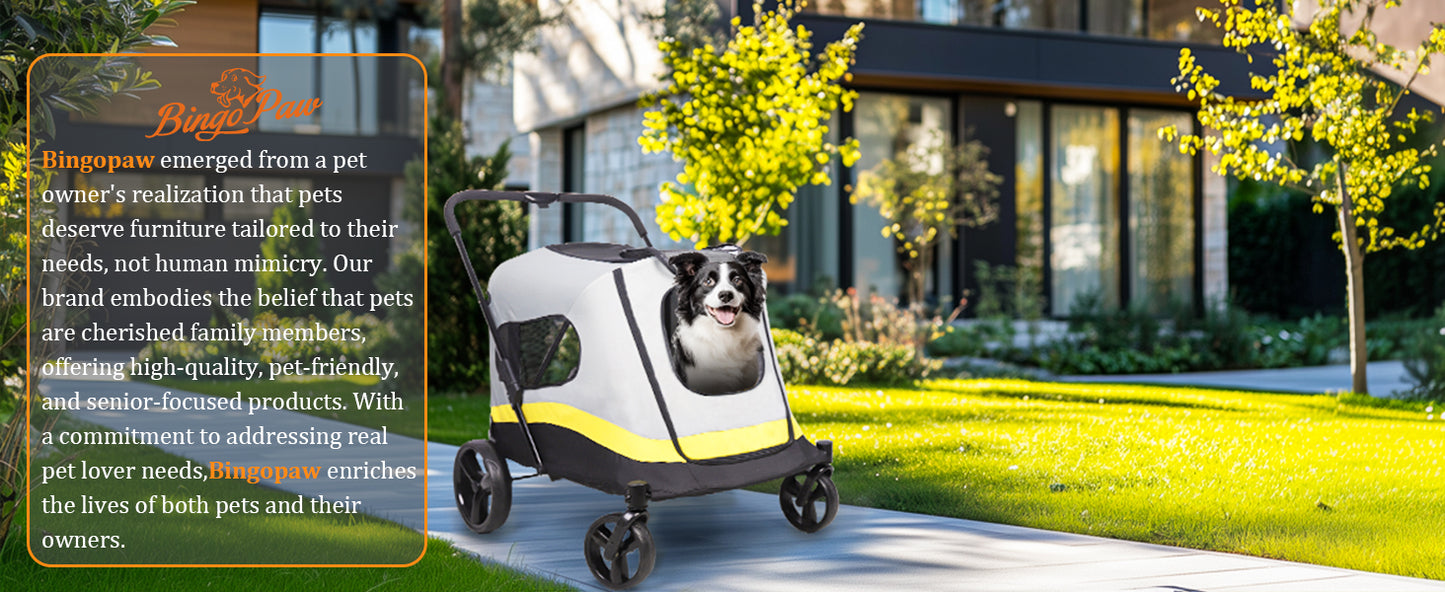 Foldable Dog Stroller with 4 Heavy Wheels Portable Universal Pet Travel Stroller for Small to Large Dogs, Rainproof Cover