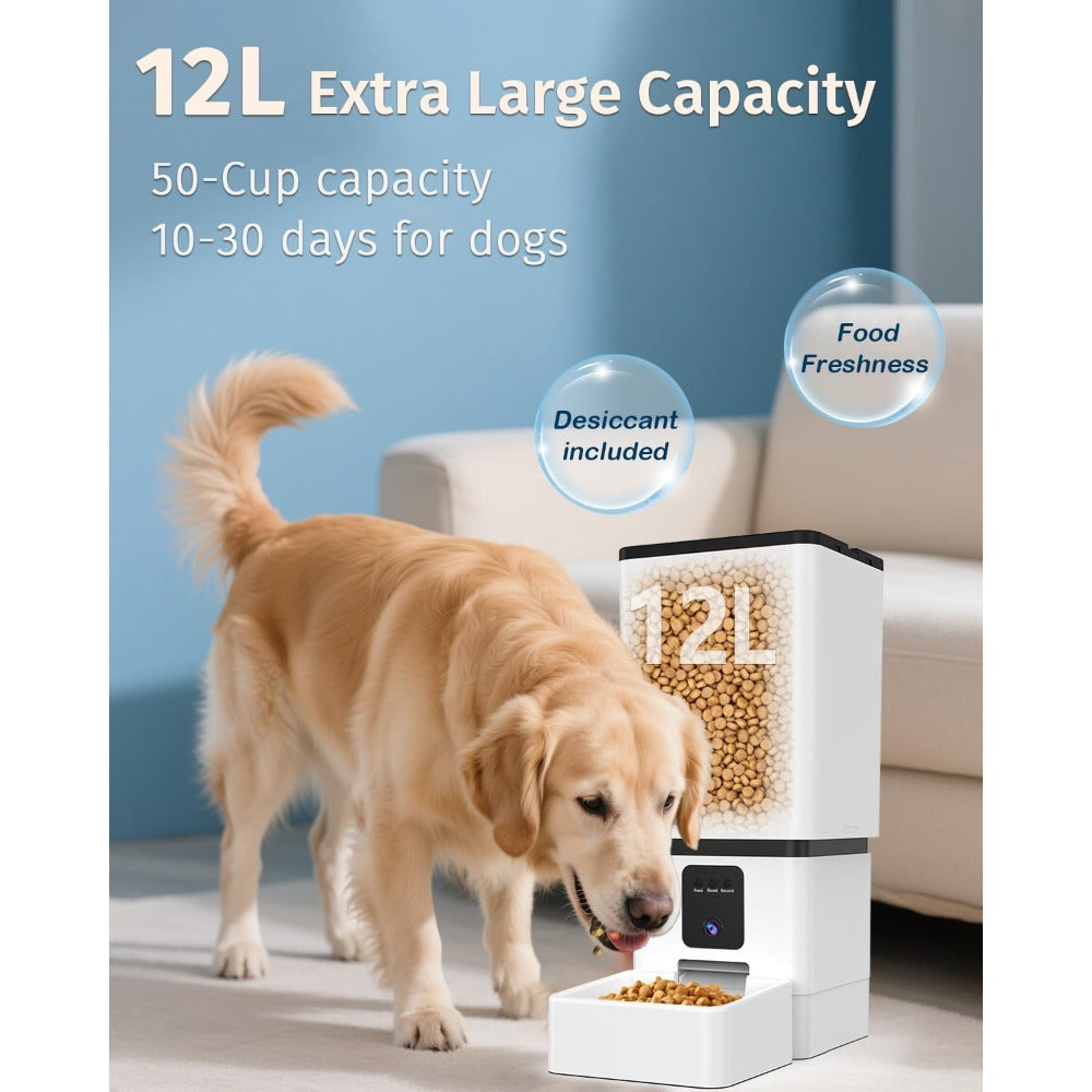 Automatic Dog Feeder Breed with Camera - 12L/50 Cups 5G WiFi App Control Dog Food Dispenser, , HD 1080P Video with Night Vision