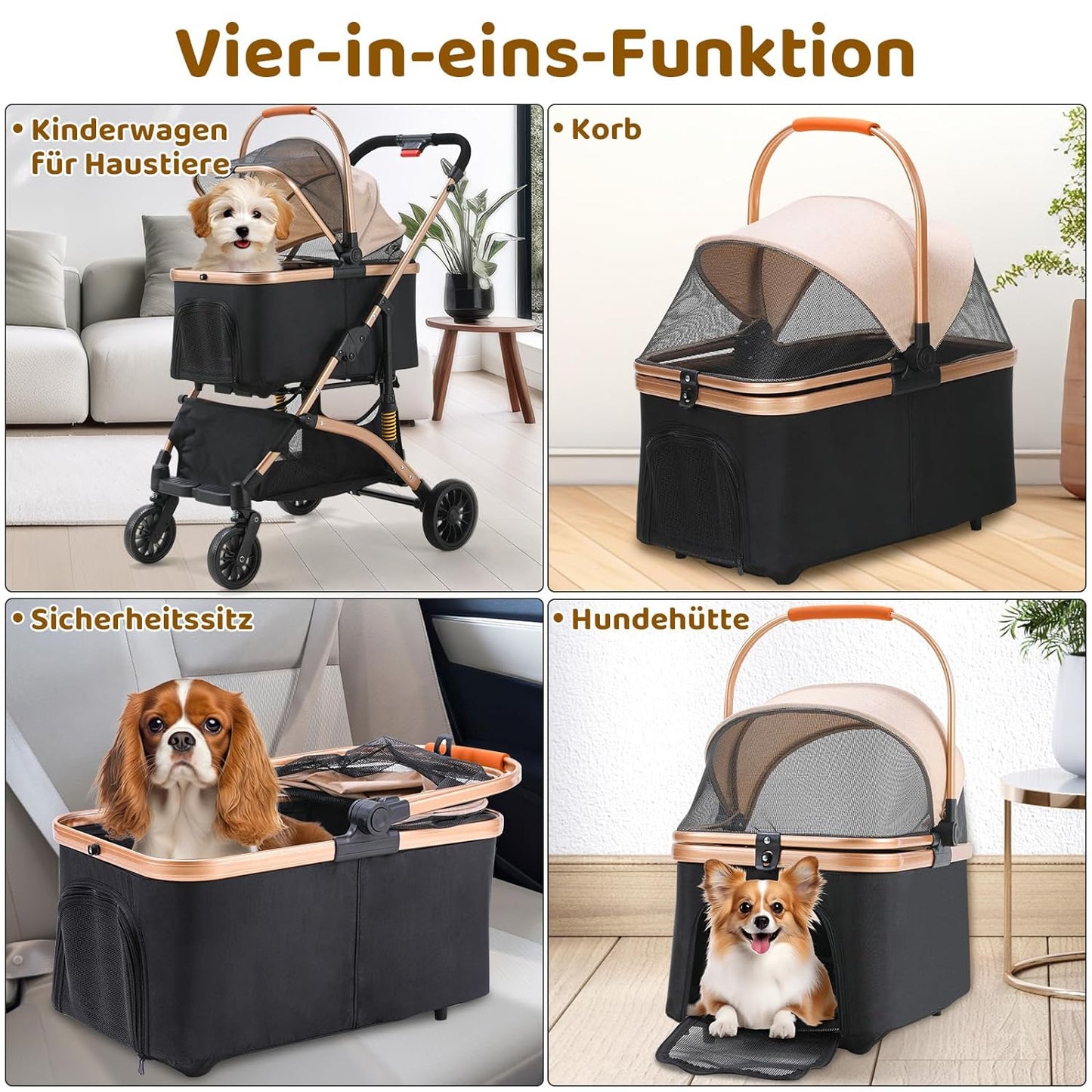 Dog Buggy 2 in 1 Stroller Dog Box Transport Foldable Cat Stroller, 360° Wear-resistant Rubber Wheels, with Storage Basket