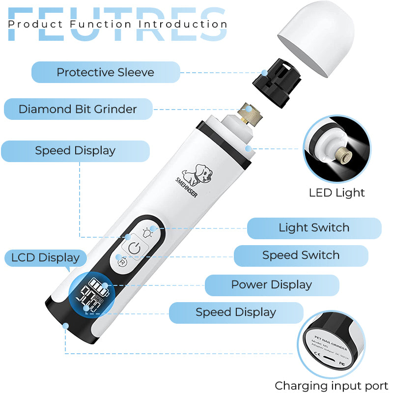 Electric Dog Nail Clippers for Dog Nail Grinders Rechargeable USB Charging Pet Quiet Cat Paws Nail Grooming Trimmer Tools