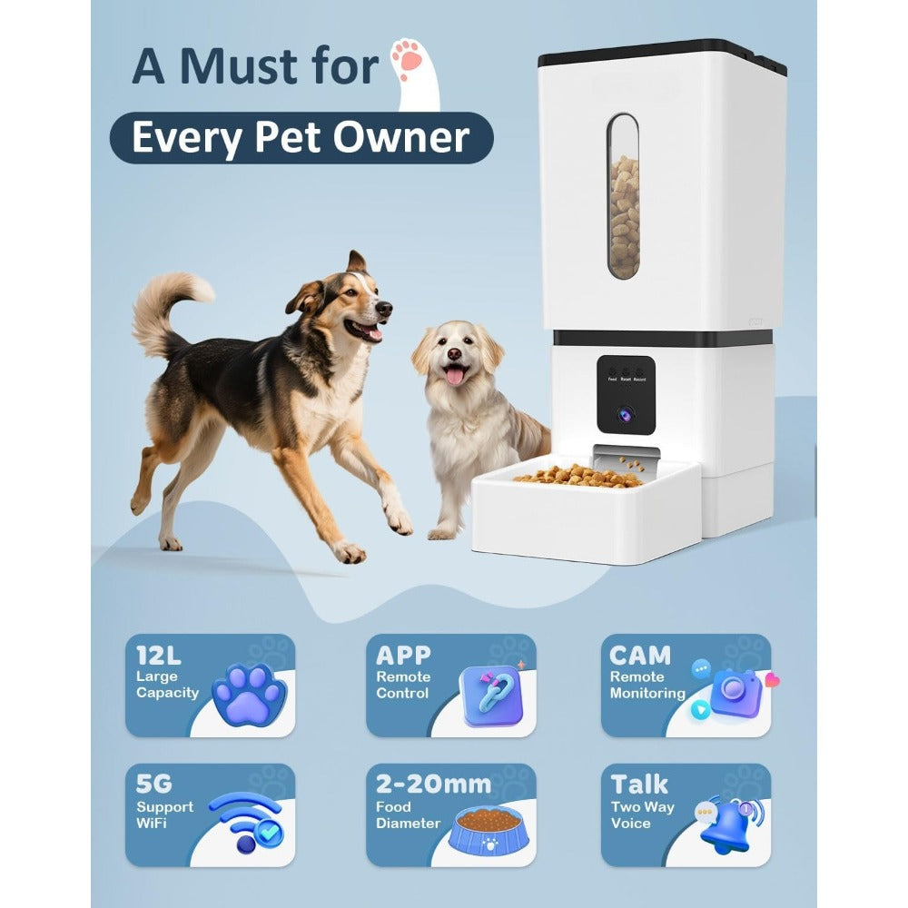 Automatic Dog Feeder Breed with Camera - 12L/50 Cups 5G WiFi App Control Dog Food Dispenser, , HD 1080P Video with Night Vision