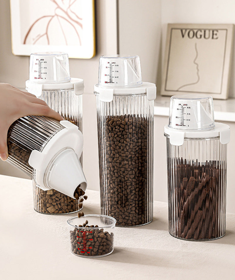 800/1350/1800ml Pet Food Storage Container Dog Food Sealed Jar with Measuring Cup Dog Treat Storage Box Dog Accessories
