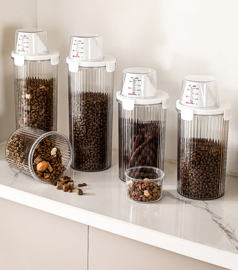 800/1350/1800ml Pet Food Storage Container Dog Food Sealed Jar with Measuring Cup Dog Treat Storage Box Dog Accessories