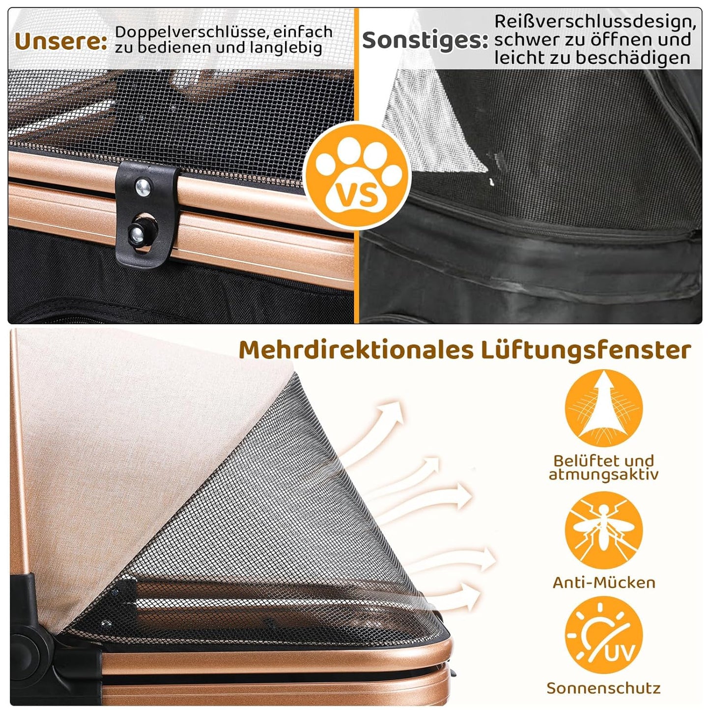 Dog Buggy 2 in 1 Stroller Dog Box Transport Foldable Cat Stroller, 360° Wear-resistant Rubber Wheels, with Storage Basket