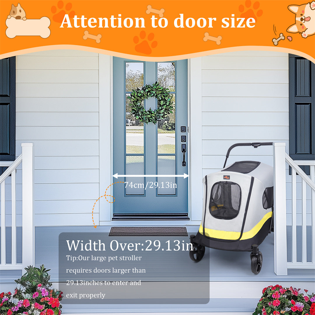 Foldable Dog Stroller with 4 Heavy Wheels Portable Universal Pet Travel Stroller for Small to Large Dogs, Rainproof Cover