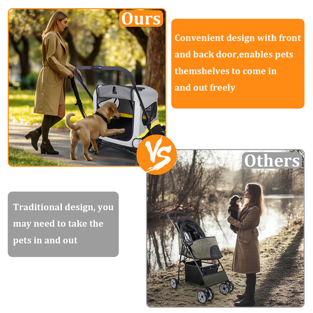 Foldable Dog Stroller with 4 Heavy Wheels Portable Universal Pet Travel Stroller for Small to Large Dogs, Rainproof Cover