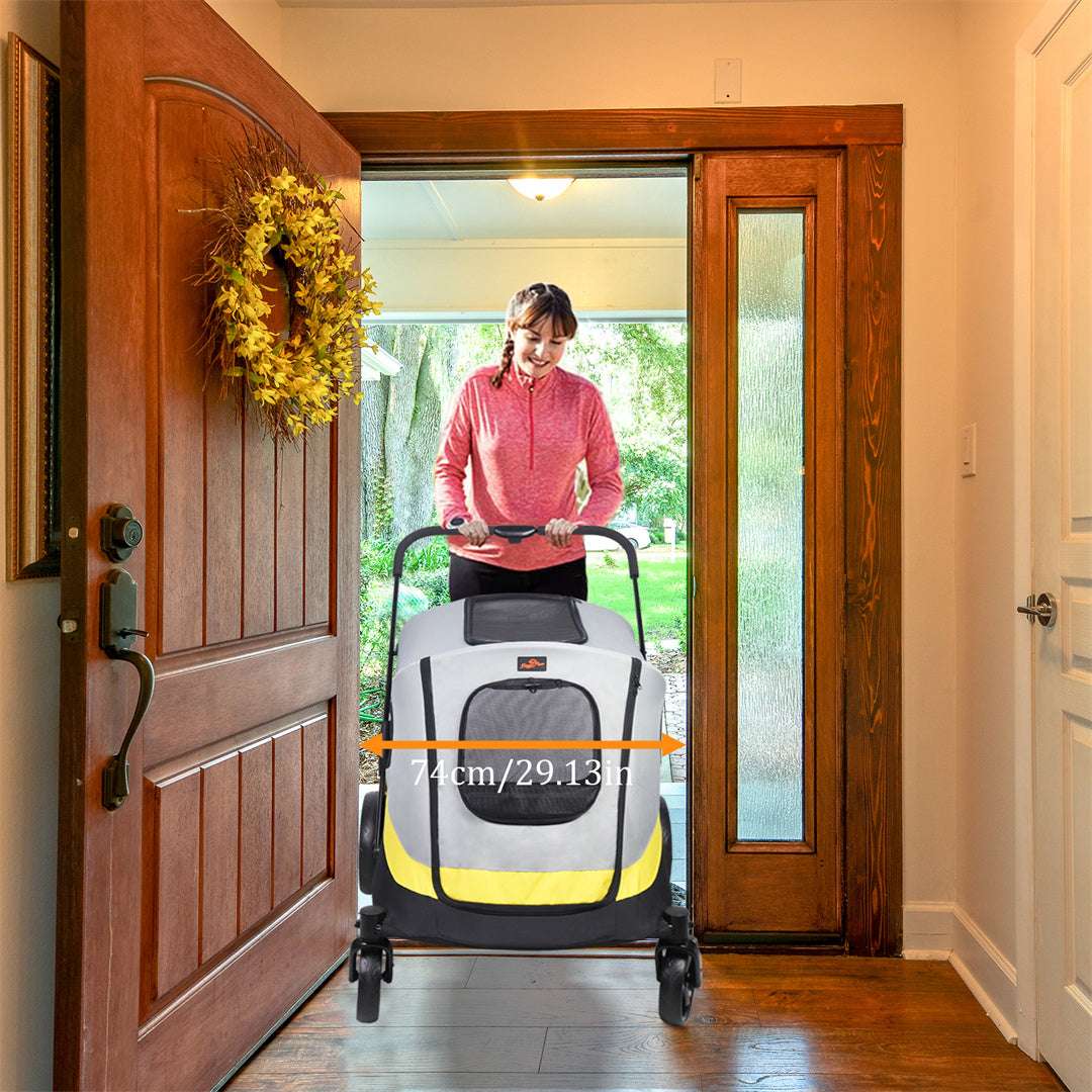 Foldable Dog Stroller with 4 Heavy Wheels Portable Universal Pet Travel Stroller for Small to Large Dogs, Rainproof Cover