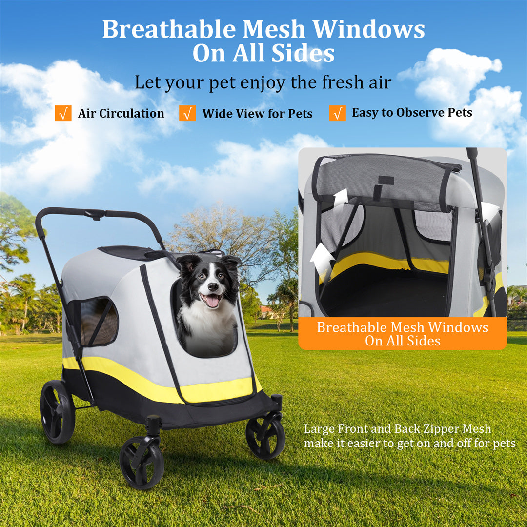 Foldable Dog Stroller with 4 Heavy Wheels Portable Universal Pet Travel Stroller for Small to Large Dogs, Rainproof Cover