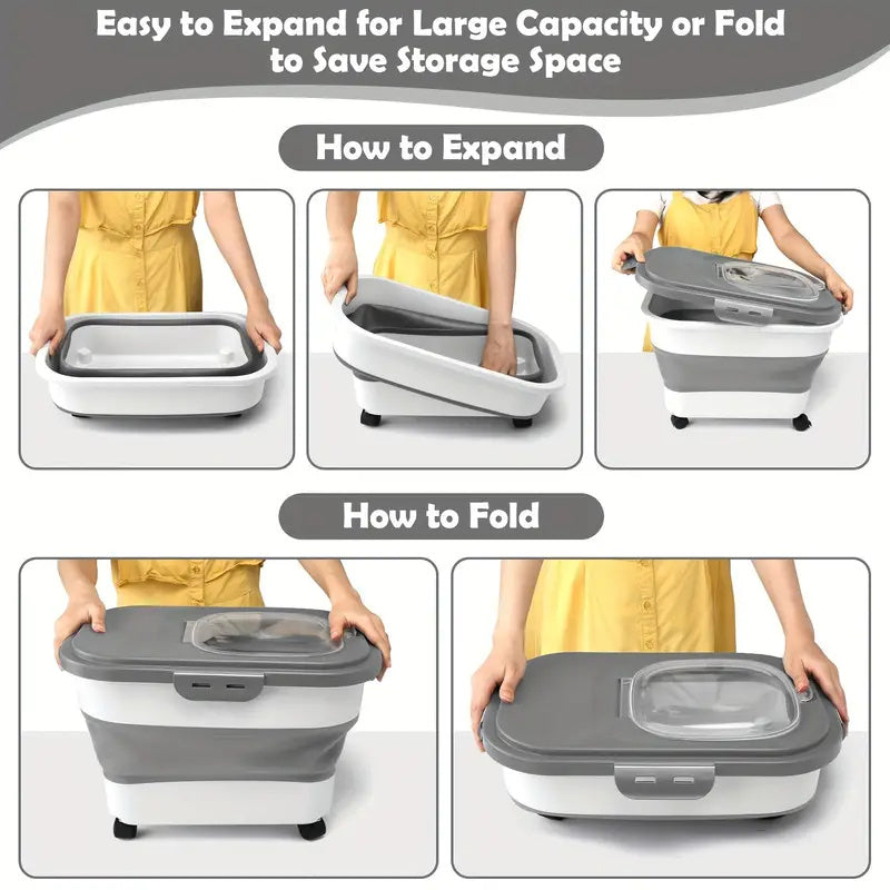 Food Storage Container Collapsible Dog Food Container with Sealing Lid, Suitable for Dry Food for Dogs, Cats Other Pet Foods